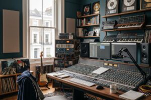 a high-end home recording studio inside a large lived-in townhouse in Notting Hill, London